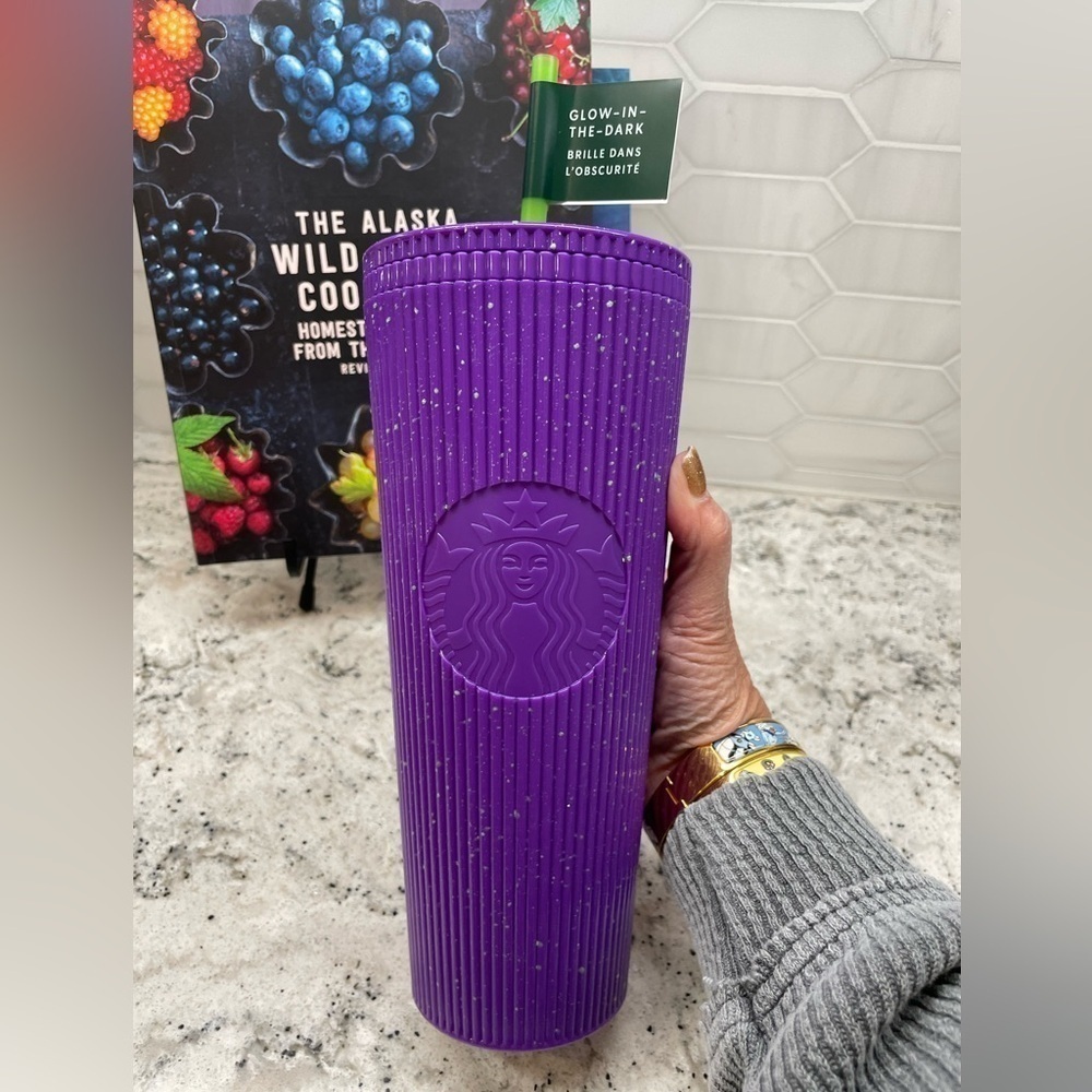Starbucks 2024 Purple Pleated Speckled GLOW in the DARK Halloween Tumbler. NWT